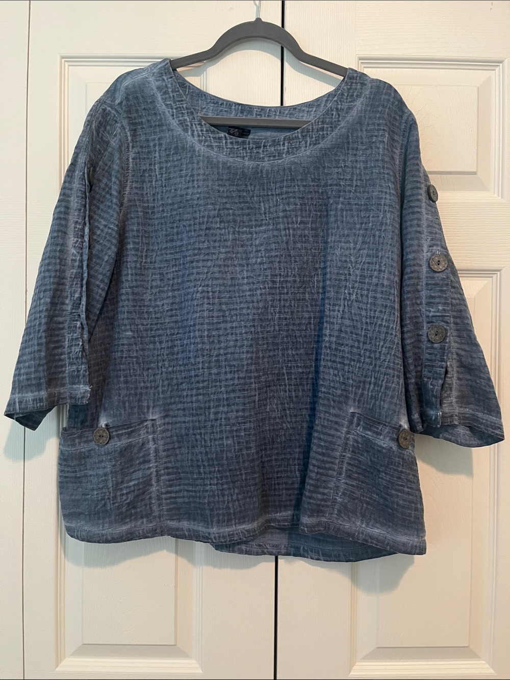 Washed Blue Button-Sleeve Women's Top